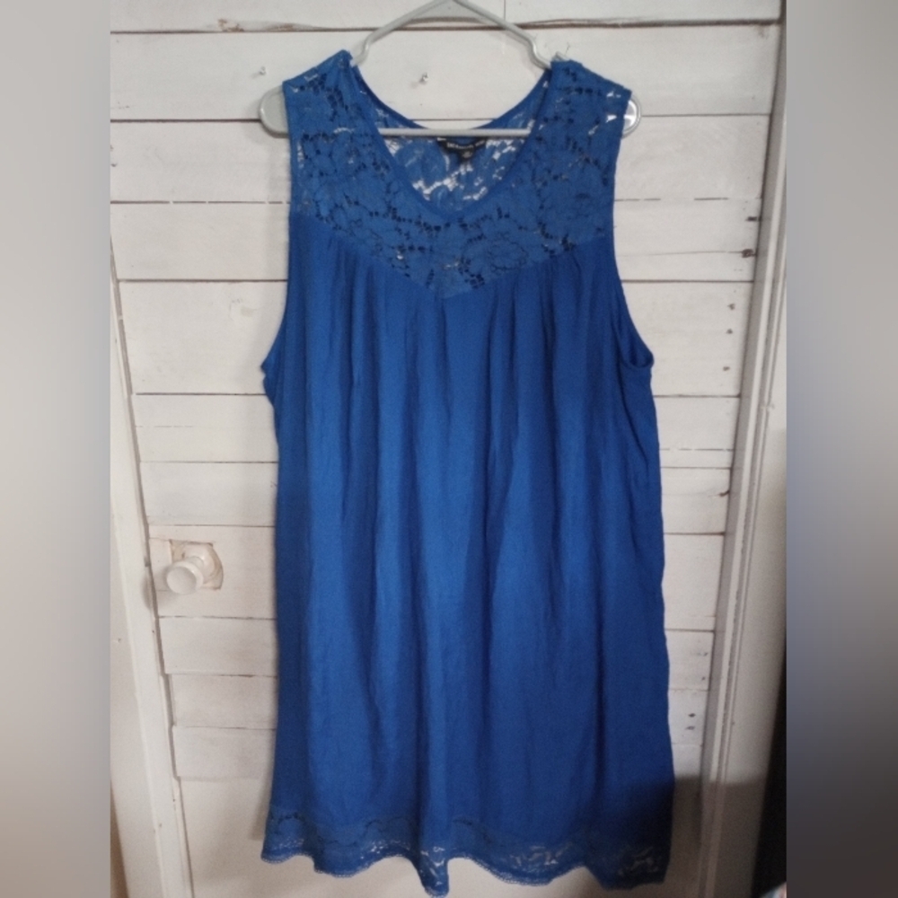 ZAC & RACHEL Women's 3X Lace Accents Blue Hawaii Tunic Dress Lined Sleeveless